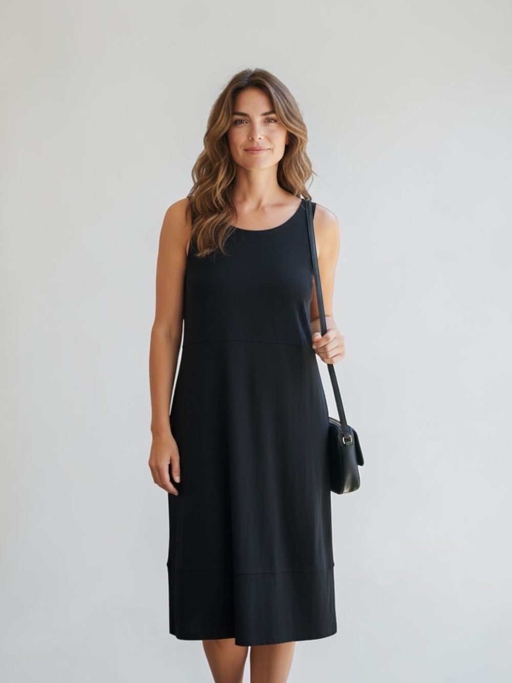 EILEEN FISHER Black Sleeveless Knit Dress back cut out detail Jersey material S